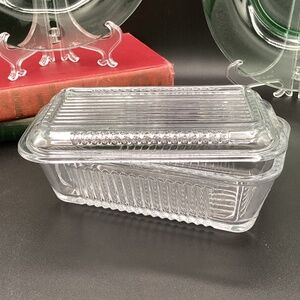 Vintage Rectangular Ribbed Clear Glass Fridgie Refrigerator Dish Butter Dish